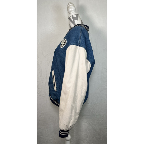 Vintage 90s WARNER BROS@LOONY TUNES Denim Varsity insulated Bomber Jacket Medium - Picture 2 of 13